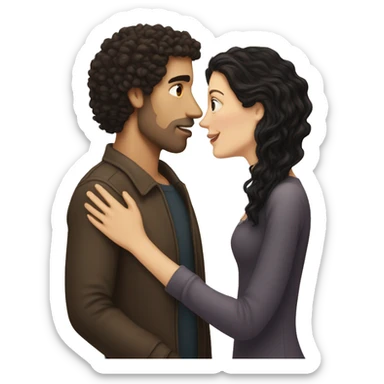 WHITE Man with dark curly hair kissing white woman with long dark hair sticker