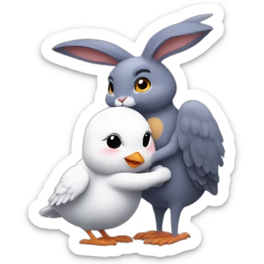 Hug of a Rabbit and bird sticker