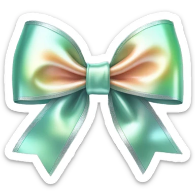 Realistic isolated metallic silver with mint green and peach sheen holographic bow. sticker