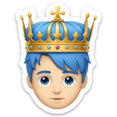 Ein lachender Junge mit sehr wenig Haare mit einer Krone auf dem Topf in blau sticker