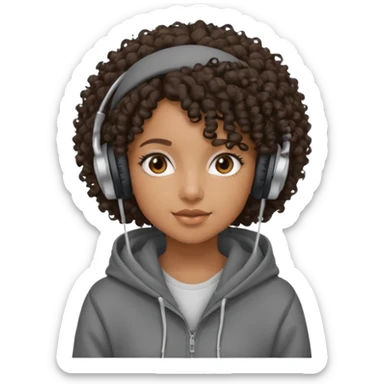 curly haired with headphones in and hoddie  black girlsgirls with cap sticker