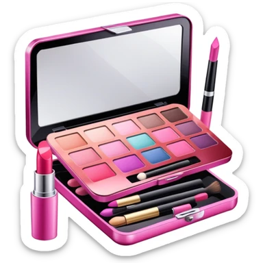 Makeup kit with lipstick, mascara, and eyeshadow palette sticker