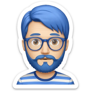 blue long hair glasses man with beard and striped shirt sticker