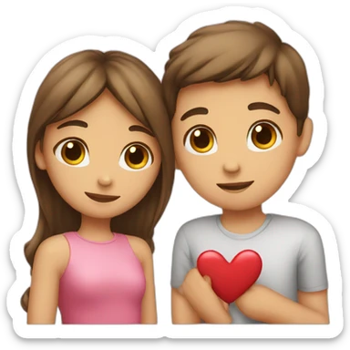 Girl showing heart emoji to boy sticker