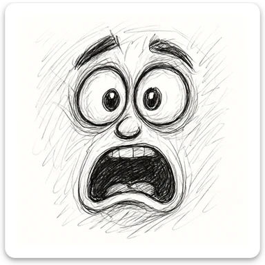 Make the shocked face even more expressive and exaggerate the emotion in a hand drawn doodle style. Emphasize wide eyes, open mouth, and dramatic facial features with sketchy, hand drawn lines and a doodle aesthetic. sticker
