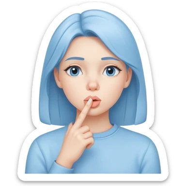 girl wearing pastel blue clothes with finger on lips making a quiet shh gesture sticker