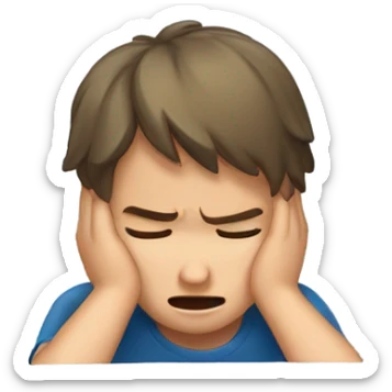 a headache hands on the  top of the head a pain expresion a boy  sticker