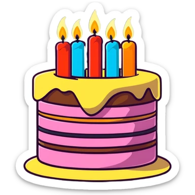 festive birthday cake with candles and party decorations sticker