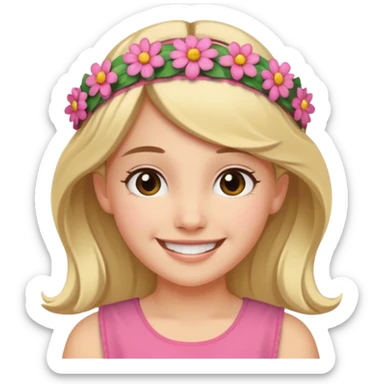 Girl wearing floral headband and smile sticker