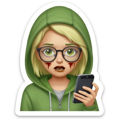 Zumbie emoji iphone girl green and glasses sticker