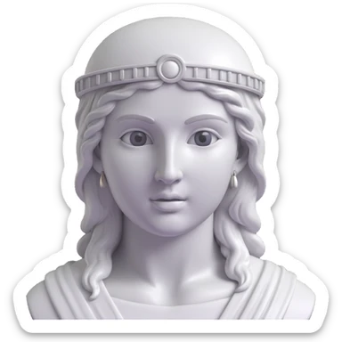 3D emoji of Athena’s face, rendered in silver with a realistic marble statue finish, close-up sticker