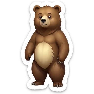 cinematic-[bear]-realistic-full-body-standing-emoji,-tail-tucked-close,-head-tilted-dramatically,-thick-[brown]-fur,-simplified-yet-realistic-focused-features,-highly-detailed,-glowing-with-an-almost-sarcastic-glow sticker