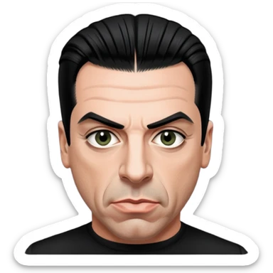 Till Lindemann, charismatic rockstar vibe, black shirt, intense eyes sticker