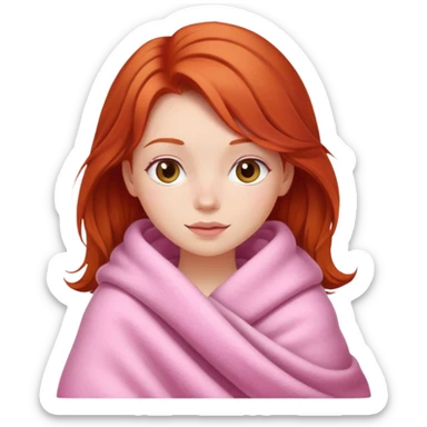 A redhead girl with a pink big cozy blanket sticker