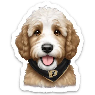 Bernedoodle with Purdue university scarf sticker