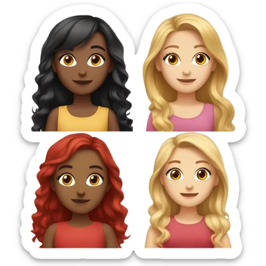 Group of 5 beautiful girls. Girl 1- brown hair. Girl 2- black hair. Girl 3- redhead. Girl 4- golden hair. Girl 5- light blonde.  sticker