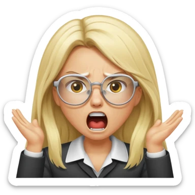 blonde girl with long hair, white glasses, shouting angry sticker
