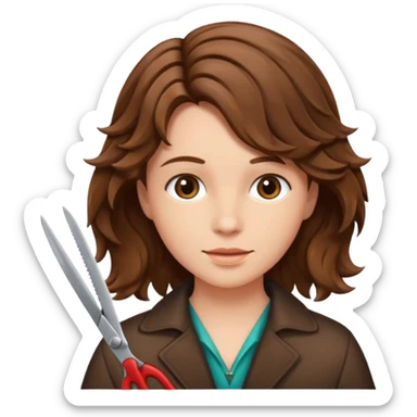 Brown wavy hair cut with scissors sticker