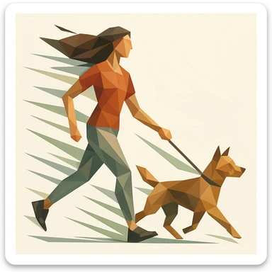 Woman walking a dog, both stylized in faceted motion lines.


 sticker