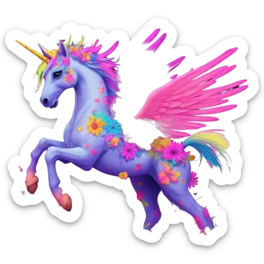Zombie Pegasus unicorn psychedelic flowers floral groovy art neon rave raving sticker