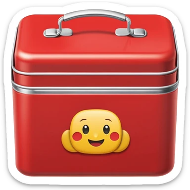 red lunch box with the word lunch on it sticker