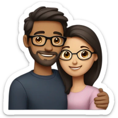 Brown Guy with black hair and long brown bun hair with glasses Woman hugging sticker