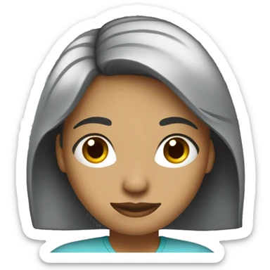 woman with computer straight black, medium-length hair sticker