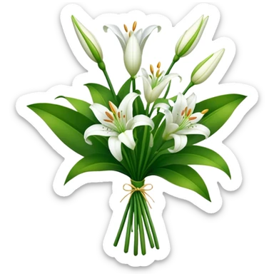 bouquet White Lily, luxuriant, stem, leaf, bud sticker