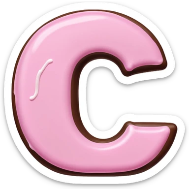 “Single pink bubble letter c, white outline, bottom dipped in chocolate with pink frosting drizzle, kawaii style, glossy, soft shading, clean outline, transparent background, Discord emoji size” sticker