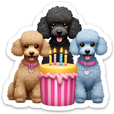 Three toy poodles celebrating a birthday  sticker