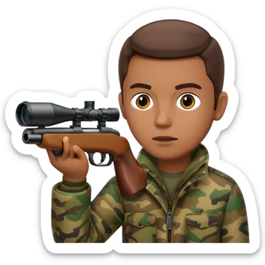 Male Hunter shooting a shotgun and holding it up to his face like he is looking through the scope to shoot something  sticker