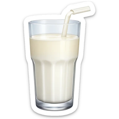 the drink is only milk white, The bottom and mouth of the glass are the same width and thin a toll, There is only white liquid inside, photo realistic, like a third from left sticker