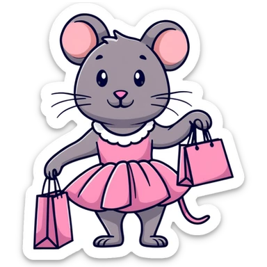 rat with a pink dress and tutu holding a Sephora shopping bag sticker