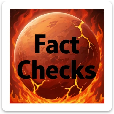a red burning planet with "Fact Checks" written in black letters on it sticker
