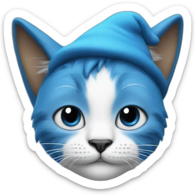 A realistic smurf that is mixed with a cat sticker