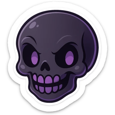 gothic black and purple skull, playful and spooky, chibi style sticker sticker