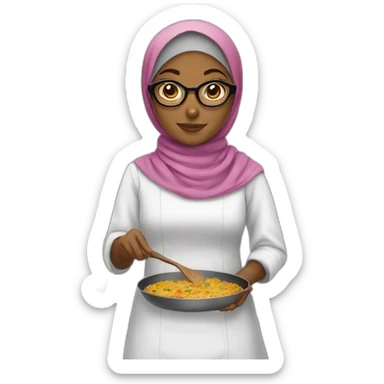 Girl wear hijab with brown skin and glasses wear while dress and she cooking  sticker