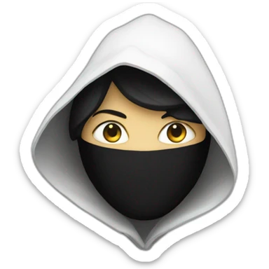person with a black hood and a white mask sticker
