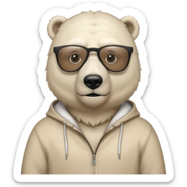 Make a humanoid polar bear with a secret agent beige outfit and dark black glasses sticker