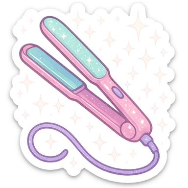 girly sparkling hair straightener, cute, shiny, pastel colors sticker