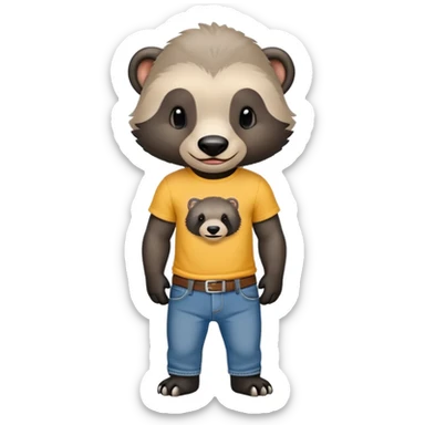 mischievous anthropomorphised honey badger in jeans and a t-shirt, smirking expression sticker