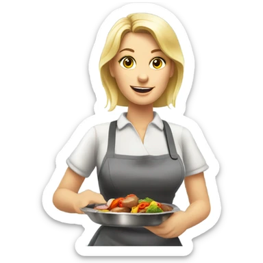 german blonde women working in kebap shop, white skin sticker