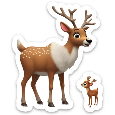 Rudolph the red nosed reindeer with a young girl both playing in the snow sticker