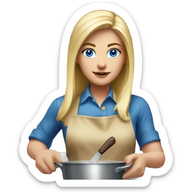 Beautiful blonde blue eyed woman cooking steak sticker