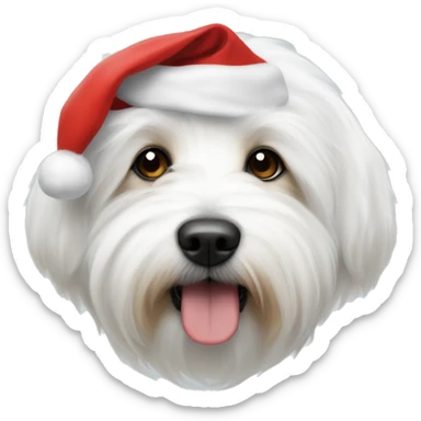 A white coton de tulear wearing a Santa hat  sticker