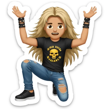 A long haired keyboardist headbanging, the keyboardist is rebellious in their clothing style. sticker