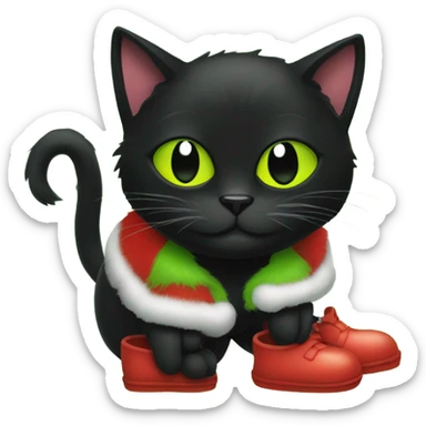 Black cat wearing grinch slippers sticker
