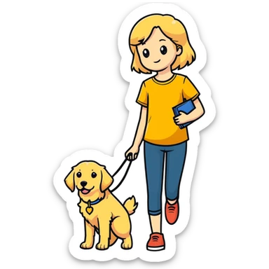 blonde girl with golden retriever dog sticker