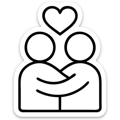 Simple outline of two people embracing with a heart above them, "Iubind pe cineva" sticker