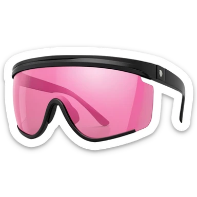 sporty pink shield visor sunglasses with thick frame and reinforced corners, armored robust look, massive build, one-piece lens with protective coating sticker